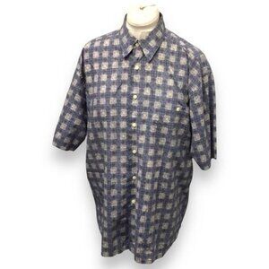 Burma Bibas Mens Short Sleeve Button Front Shirt Vintage Casual Check Plaid L